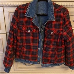 Blank Ny reversible jean jacket with red flannel.